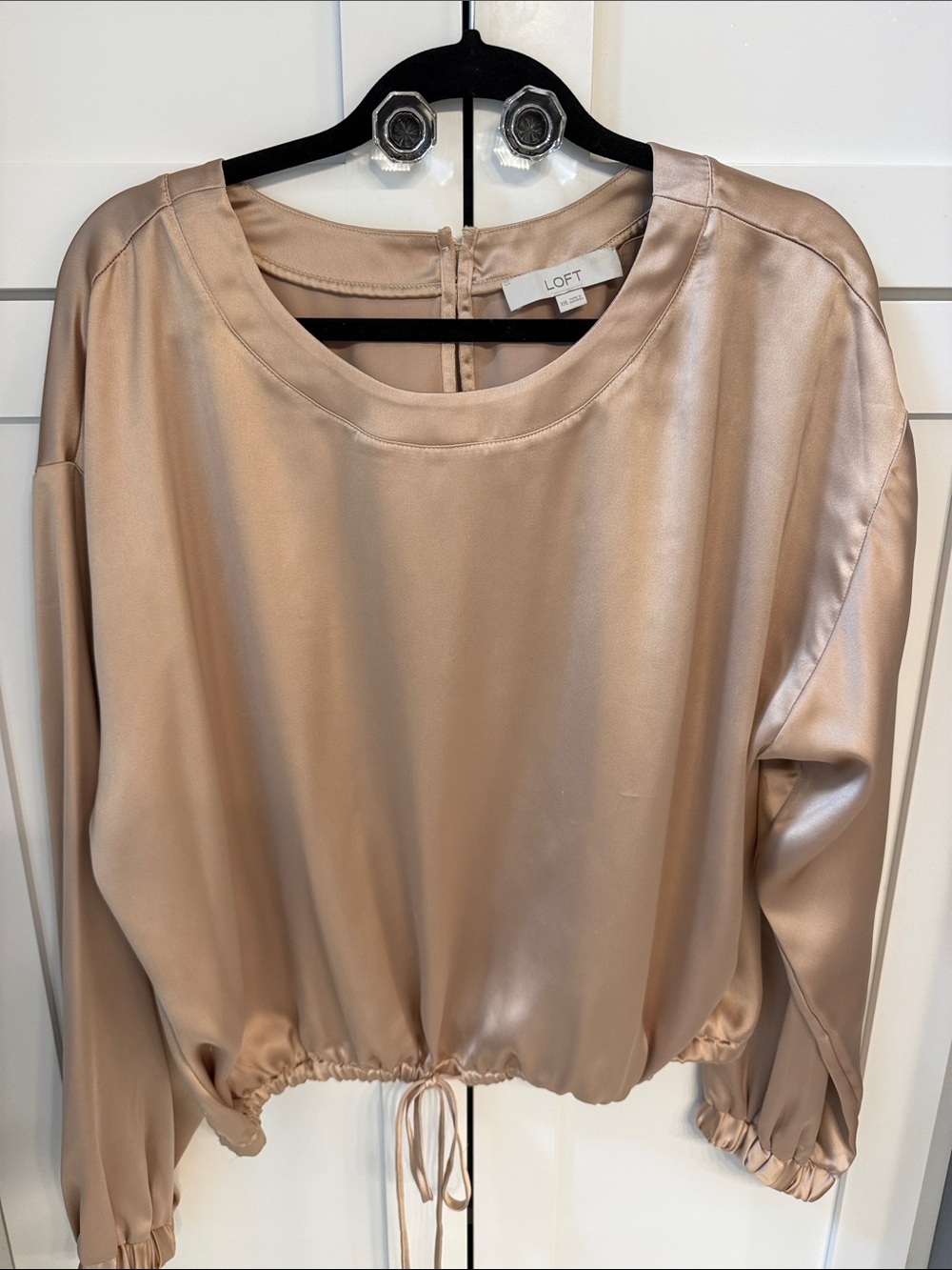 LOFT Satin Drawstring Crop Top - Champagne Blush